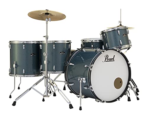 Pearl Roadshow Drum Set 4-Piece Complete Kit with Cymbals and Stands, Charcoal Metallic (RS584C/C706)