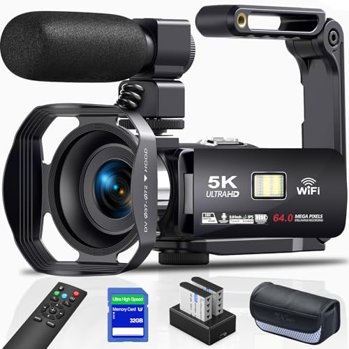5K Video Camera 64MP Camcorder IR Night Vision Vlogging Camera 18X Zoom WiFi Digital Camera for YouTube 3.0'' Touch Screen Camcorder with 32GB SD Card, Microphone, 2.4G Remote Control