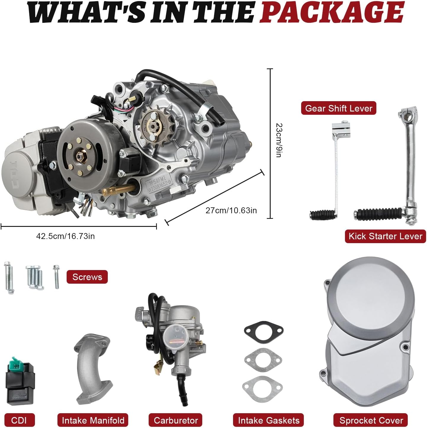 4-Stroke 125cc Manual Start Engine Motor, Single Cylinder Motor Engine Manual Clutch Dirt Bike Engine Motor Complete Kit with Air-Cooled CDI Ignition System For Honda XR50 CRF50 CRF70