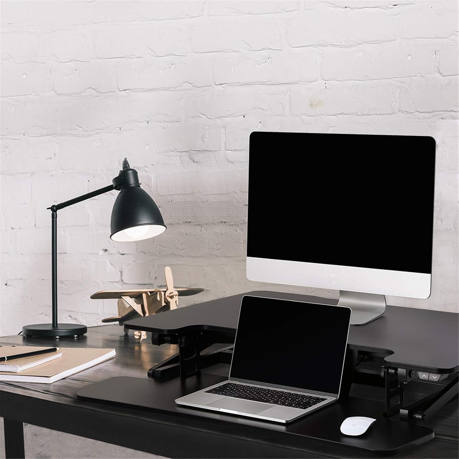 FlexiSpot Motorized Standing Desk Converter- 35" Wide Electric Stand up Desk Computer Desk Riser with Quick Release Keyboard Tray EM8MB