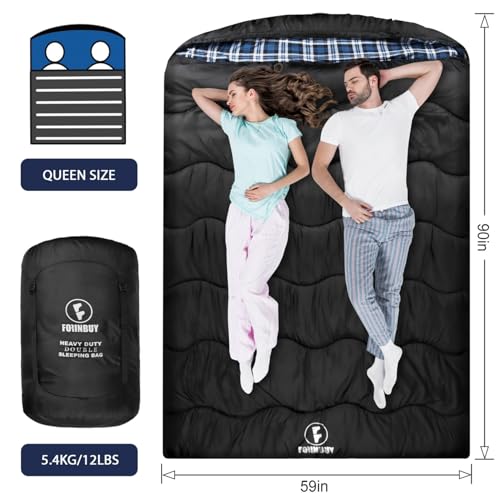 Winter Cotton Flannel Double Sleeping Bag,Queen Size Sleeping Bag for Adults, Cold Weather Waterproof 2 Person Sleeping Bag, Suitable for Couples Family Camping, RV Travel