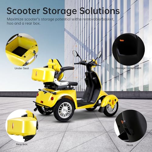 Mobility Scooters for Seniors & 4 Wheel Powered Mobility Scooters - 800W Motor, 60V20Ah Battery, 500lbs Weight Capacity - Electric Wheelchairs for Adults, Long Range Power for Travel（Rose Gold）