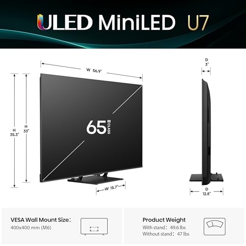Hisense 85" Class U7 Mini-LED ULED 4K UHD Google Smart TV (85U75QG, 2025 Model) - QLED, Native 165Hz, VRR 288, Up to 3000 Nits, HDR10+, Dolby Vision IQ · Atmos, IMAX Enhanced, 2.1.2 Ch Surround