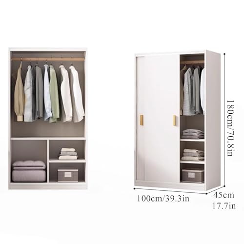 Modern Wood Double Sliding Door Bedroom Wardrobe,Freestanding Clothes Cabinet with Shelves and Clothing Rods, Large Capacity Saves Space Wardrobe Armoire(31.5x17.7x70.8in, Walnut)