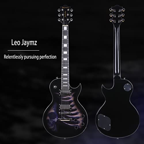 Leo Jaymz 24.75" Single Cut Curved Top Electric Guitar - with Cool Skull Graphic Design on Top (Skull)