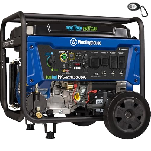 Westinghouse 13500 Peak Watt Tri-Fuel Home Backup Portable Generator, Remote Electric Start, Transfer Switch Ready, Gas, Propane, and Natural Gas Powered