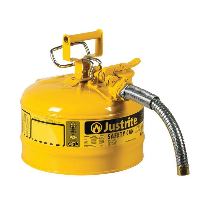 Justrite 7225130 Type II AccuFlow 2.5 Gallon 1x22 Hose Steel Safety Can, Red