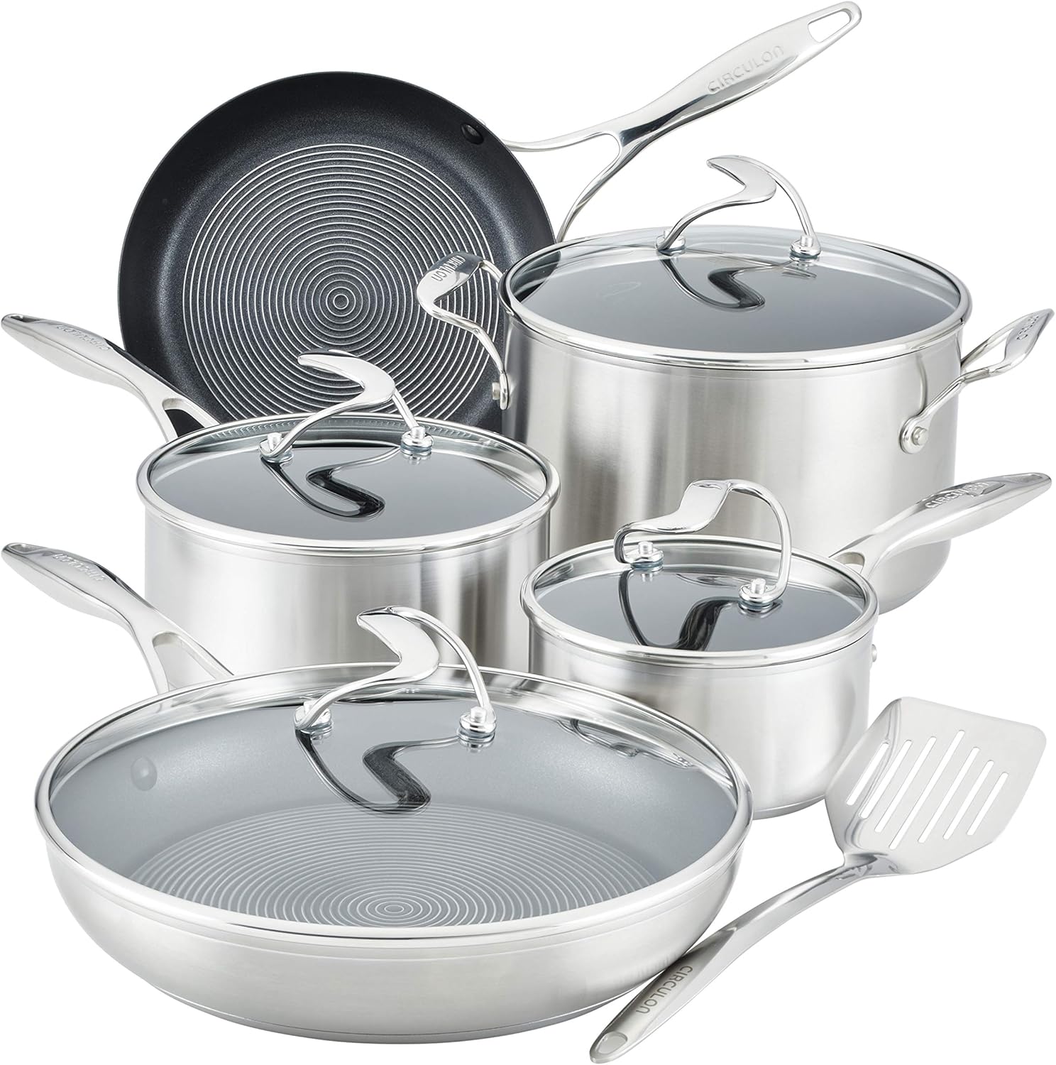 Circulon Stainless Steel Cookware Pots and Pans Set with SteelShield Hybrid Stainless and Nonstick Technology