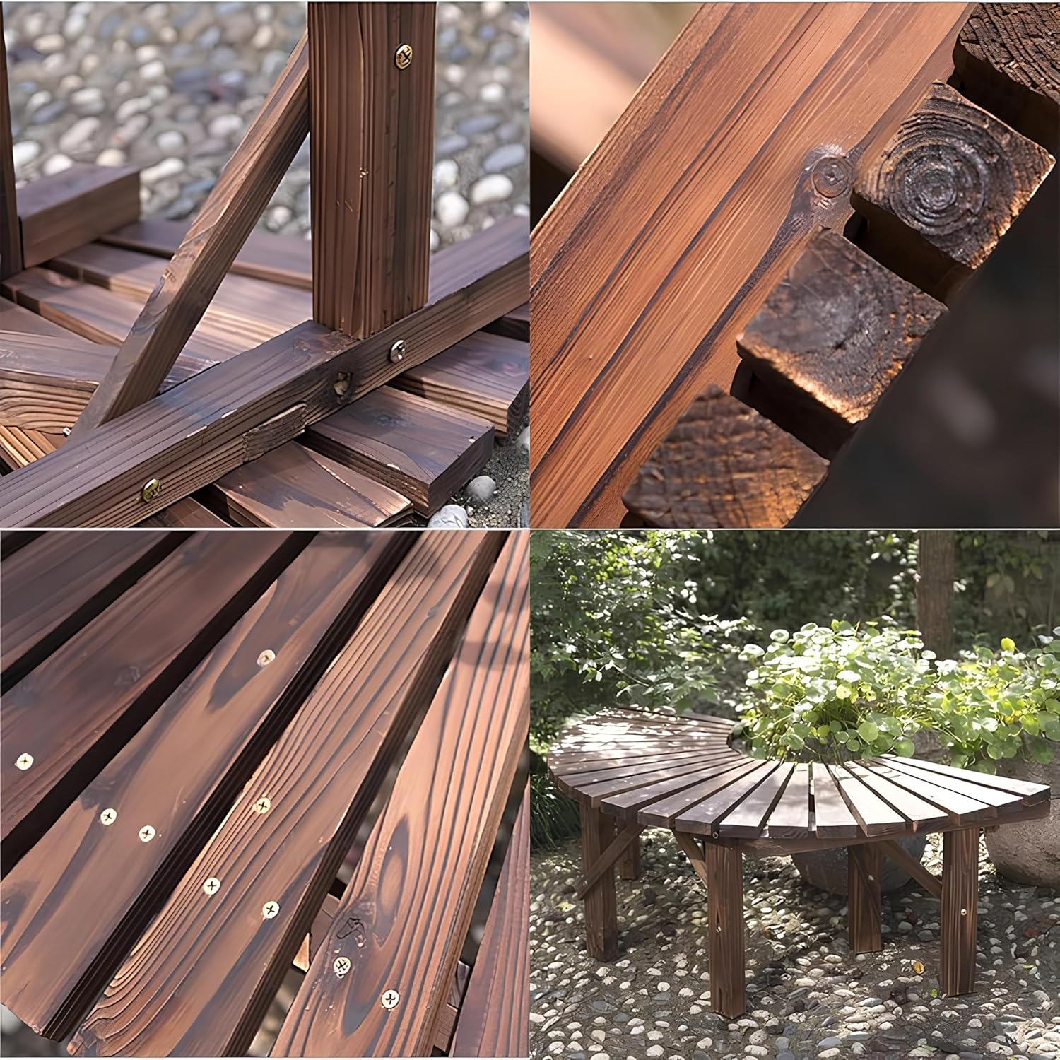 Tree Bench Wrap Around Tree Bench - Wooden Outdoor Curved Bench Semicircular Curved Garden Bench for Park Yard Patio Deck Lawn, Bearing Capacity MAX 550Lbs