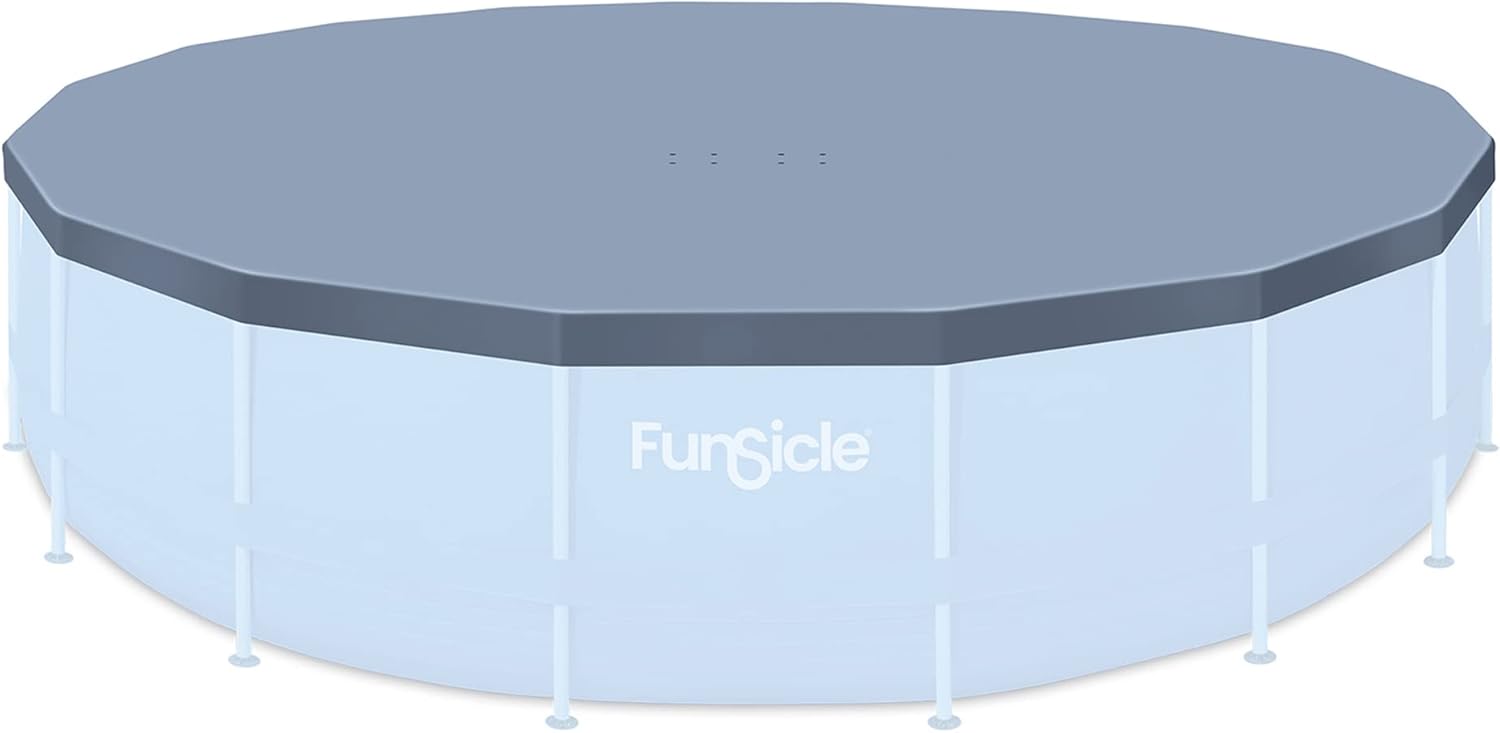 Funsicle 20' x 48" Oasis Round Frame Above Ground Swimming Pool Outdoor Backyard Summer Set with 20' Secure Debris Pool Cover, Dark Herringbone