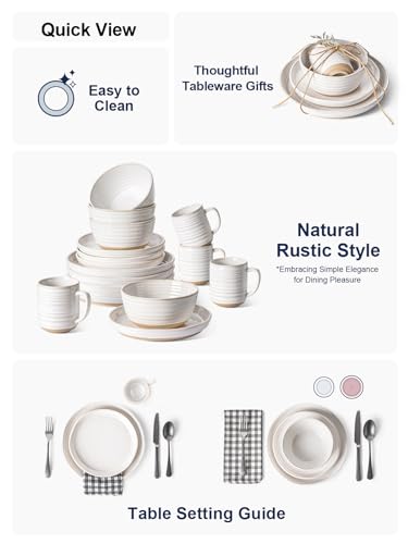 LE TAUCI Dinnerware Sets 16 Piece, Stoneware Plates and Bowls Set, House Warming Wedding Present, Serve for 4 (10" Dinner Plates + 8" Salad Dish + 28 oz Cereal Bowl+12oz coffee mugs) x 4, Arctic White