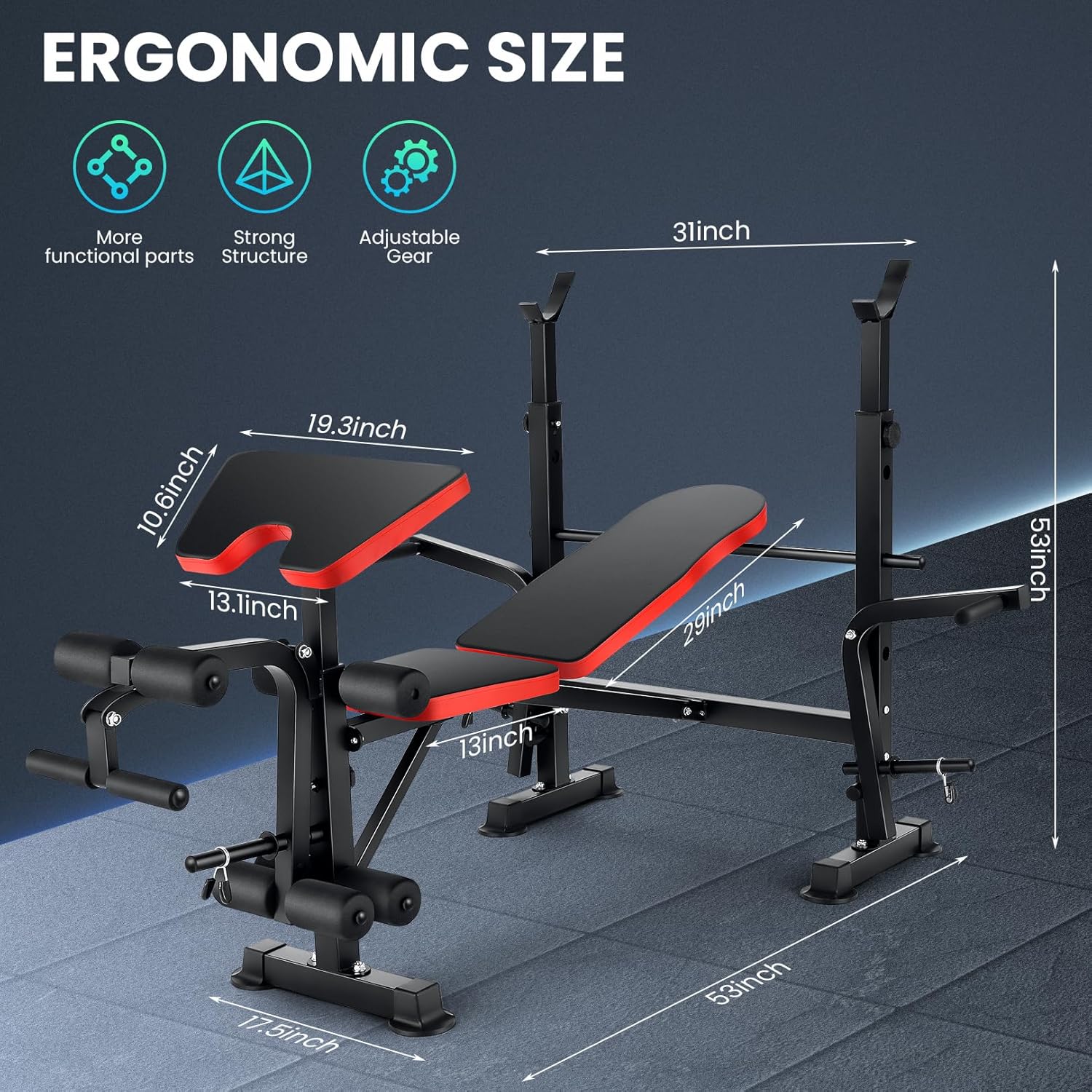 600lbs Adjustable Olympic Weight Bench Set with Preacher Curl & Leg Developer, Lifting Press Multifunctional Workout Station Incline Bench Press Full Body Workout