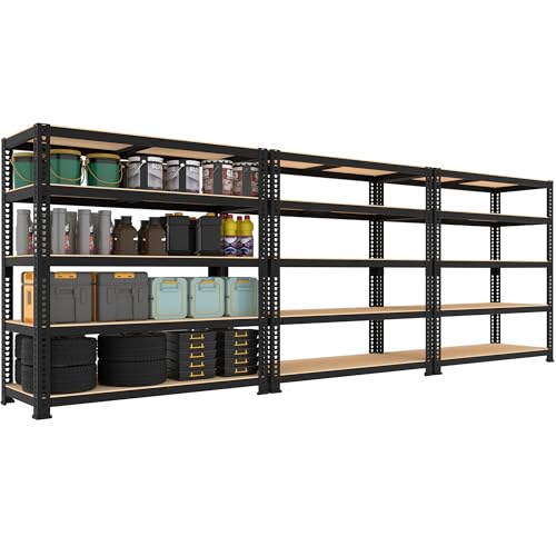 5 Tier Garage Storage Shelves - 32" W x 16" D x 63" H Adjustable Heavy Duty Metal Shelving Unit, Garage Shelving Utility Storage Rack for Basement, Pantry, Kitchen, Black, 2 PCS