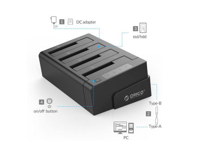 ORICO 4 Bay USB 3.0 SATA Hard Drive Docking Station/Duplicator for 2.5 inch u0026 3.5 inch HDD -Black (6648US3-C-V1)