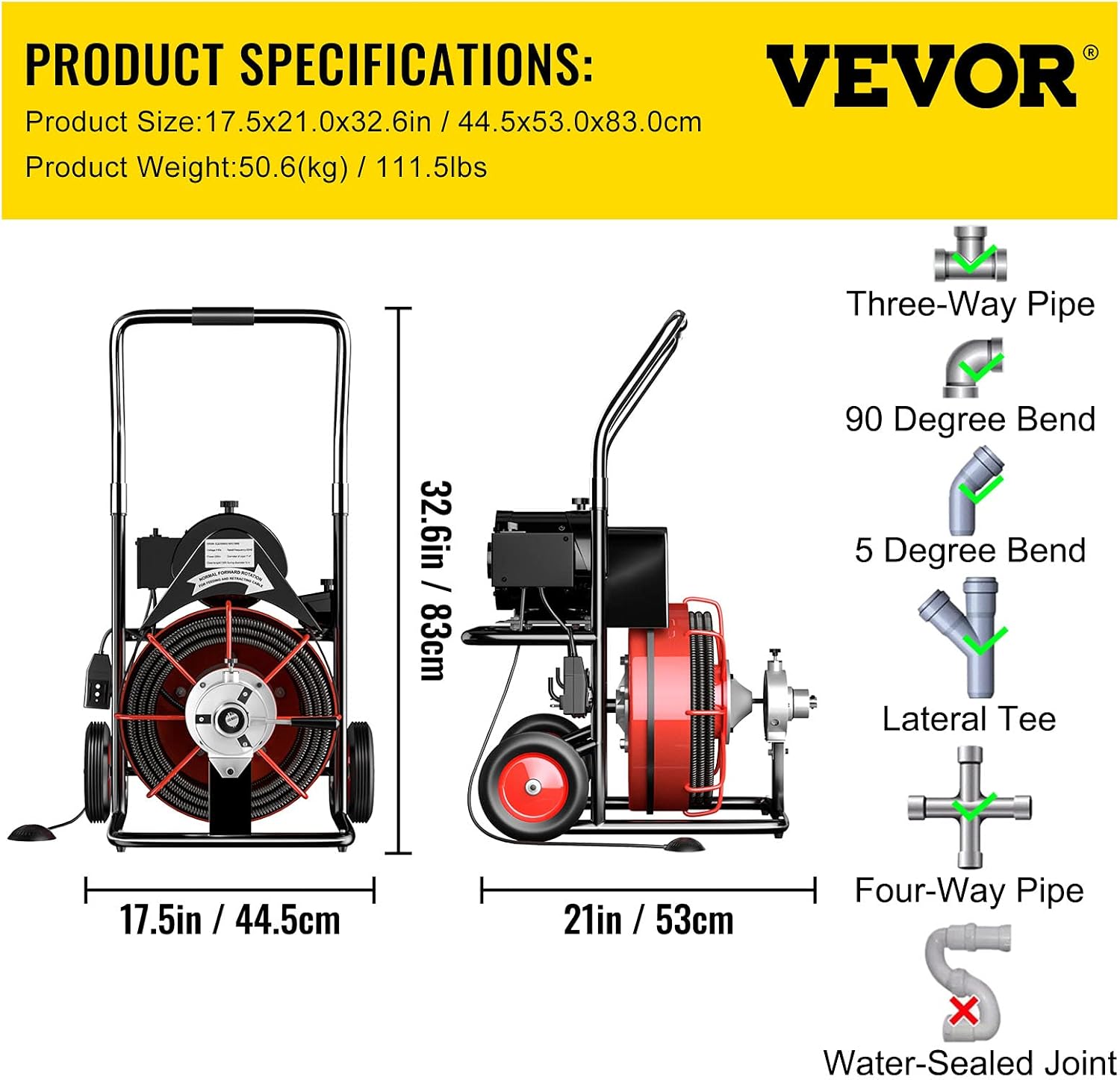 Vevor 100 Ft x 1/2Inch Drain Cleaner Machine, Red - Amazon.com