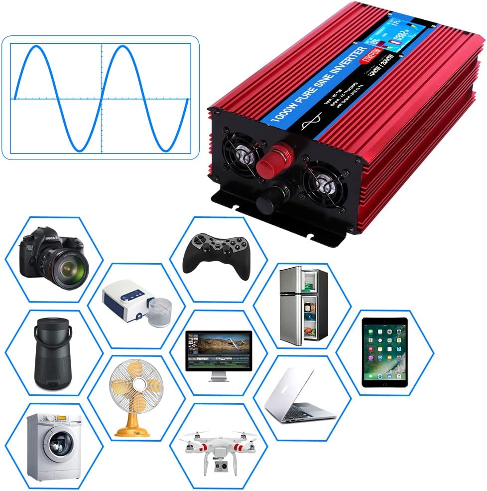 ETREPOW 3000 Watt Pure Sine Wave Inverter 12V to 110V 120V with LCD Display, 4 AC Sockets, 2.1A USB Port, Dual Fans and Wireless Remote Control-Off-Grid Inverter for RV, Automotive 6000W Peak
