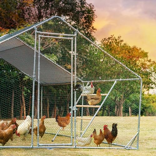 PETSFIT Chicken Coop Run with Anti-Rust Durable Steel, Large Walk-in Poultry Cage Chicken Runs for Yard with Cover, Chicken Pen for Outdoor Farm Use, Duck House(118"x158"x76.8")