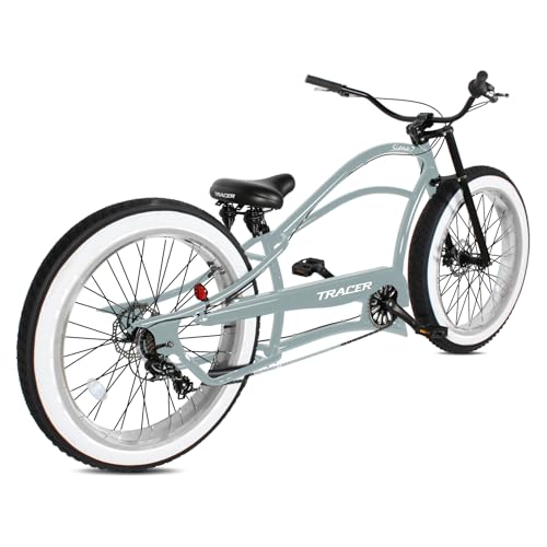 Tracer Siena Stretch Beach Cruiser Bike for Adults,Chopper Style with 1/3/7 Speed, Alloy Fat Rims and Fat Tires.