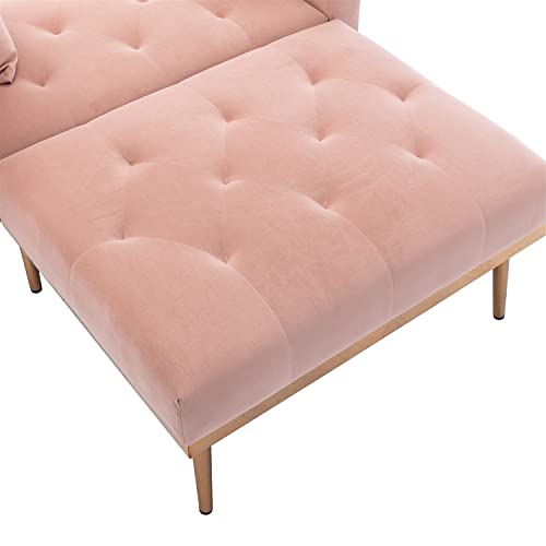 Velvet Chaise Lounge Indoor, 2-in 1 Lounge Chair with Adjustable Backrest, Modern Single Sofa Chair Bed with Solid Golden Metal Legs (Beige)