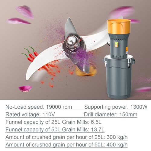 Corn Grinder Electric Mill, 15.8 Gallons Dry Grain Mill Grinder Electric, Grain Grinder Mill, Cereals Grinder, Farm Home Wheat Grinder for Spice Rice Coffee Feed Flour, 6 Sizes Sieves（50L）