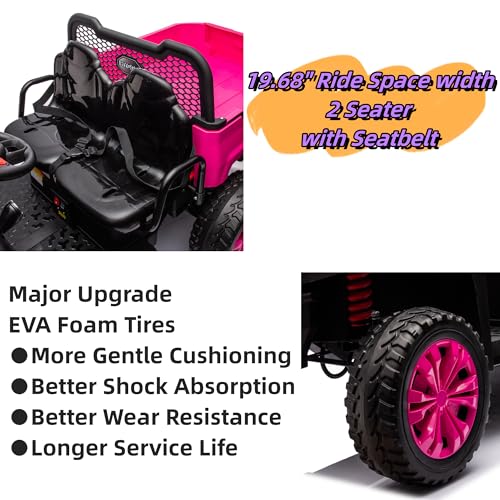 24V 2 Seater 6 Wheels XXL Ride On Car for Kids, Ride On 4WD UTV with EVA Tires, Bluetooth, Remote Control, Ride On Car with Dump Bed, 5-Point Safety Harness, Ride On Toys for Boys Girls (Green)