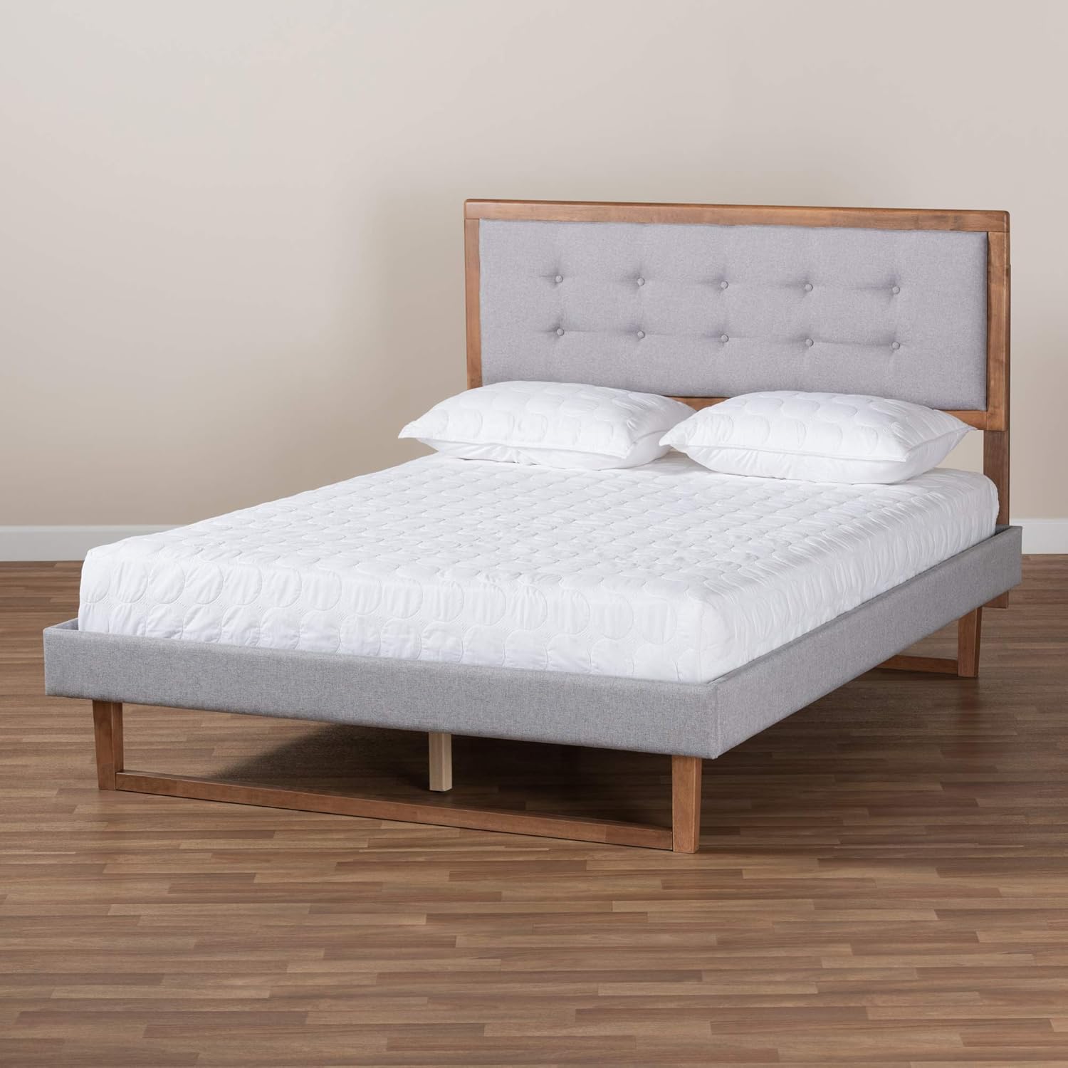 Baxton Studio Beds (Platform), Full, Light Grey/Ash walnut