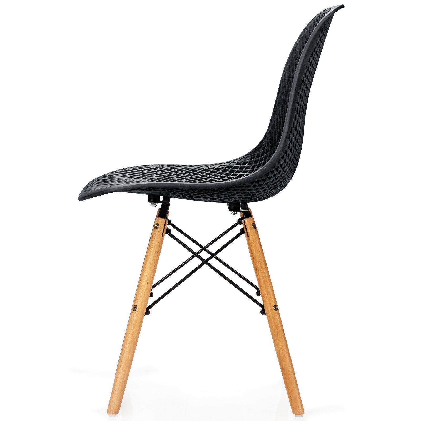 4 Pcs Modern Plastic Hollow Chair Set with Wood Leg-White
