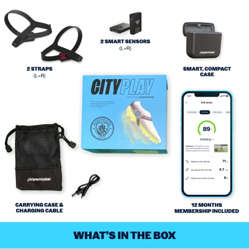 CITYPLAY Smart Soccer Tracker for Cleats by Playermaker, Track 25+ Technical & Physical Metrics, 12 Month Access to CITYPLAY Soccer Training App Included, Advanced Than GPS