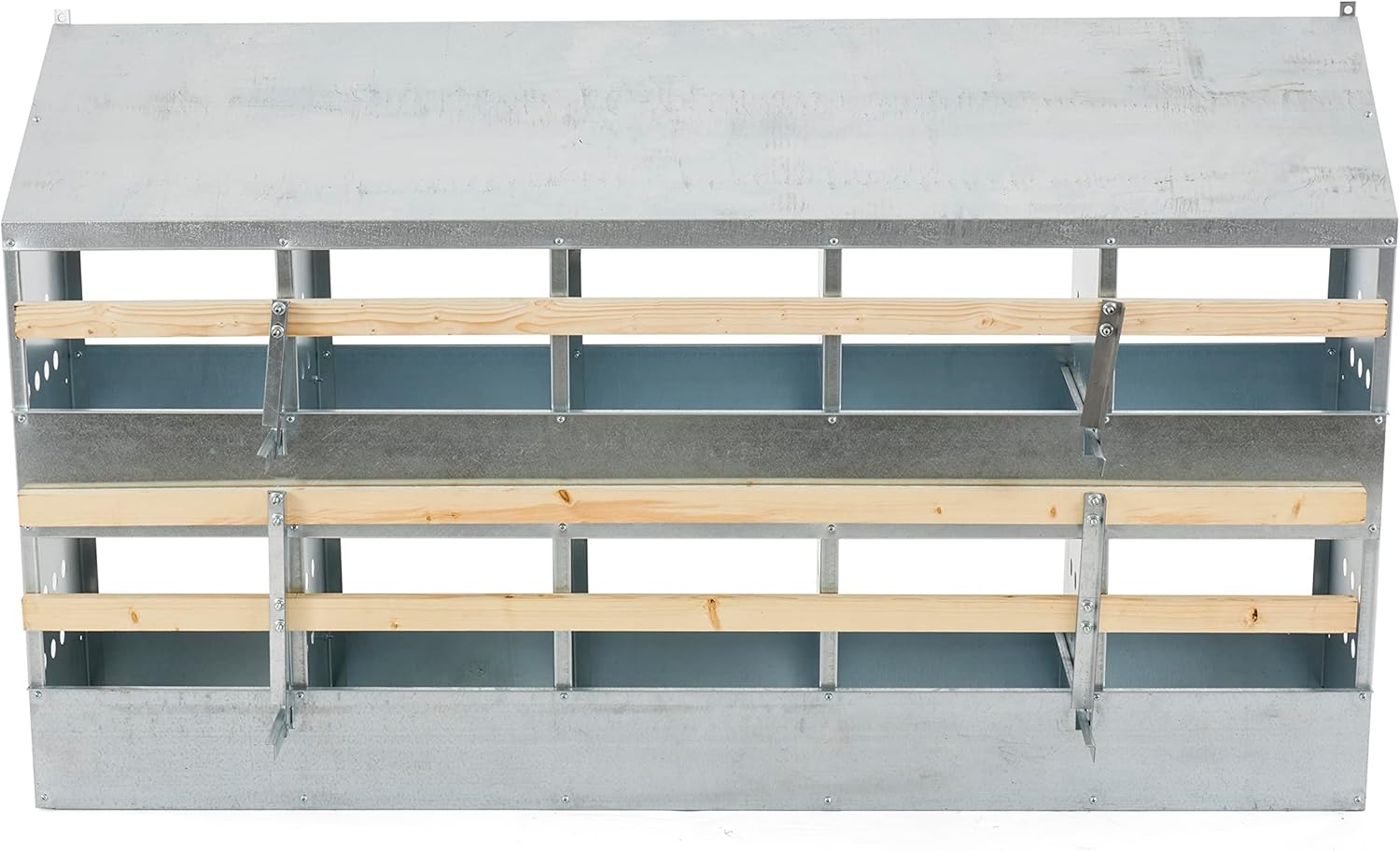 Brower 410B Galvanized Steel 10 Hole, 50 Bird Outdoor Poultry Nest Chicken Brooding Box with Hinged Folding Perches, Silver (4 Pack)