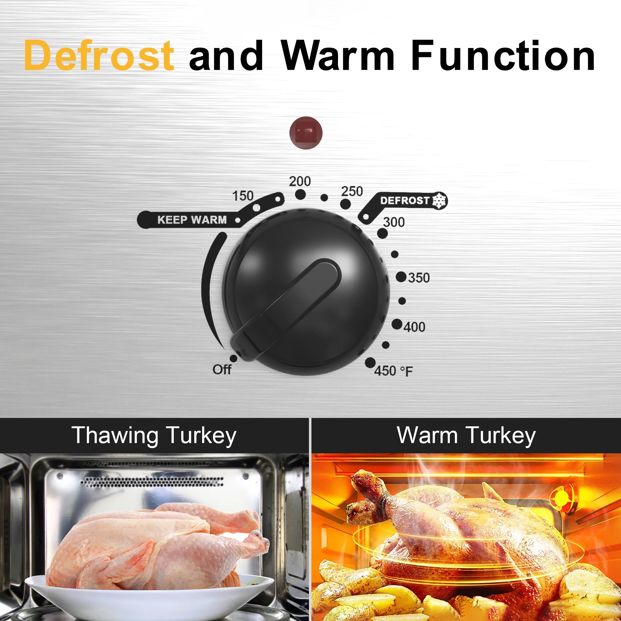 RoyalCraft 22 Quart Electric Roaster Oven with Visible & Self-Basting Lid, Stainless Steel, Silver