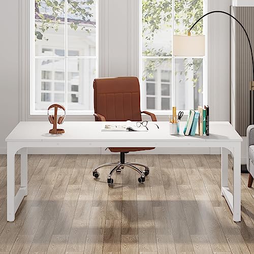 Tribesigns Modern Computer Desk, 63 x 31.5 inch Large Executive Office Desk Computer Table Study Writing Desk Workstation for Home Office, Spliced Desktop, White