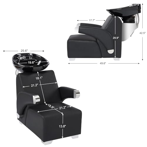 BarberPub Ceramic Bowl Backwash Shampoo Chair, Adjustable Modern Shampoo Sink Chair, Hair Washing Station for Professional Shampoo Barbershop, Home&Beauty Spa Salon 9102 (White)