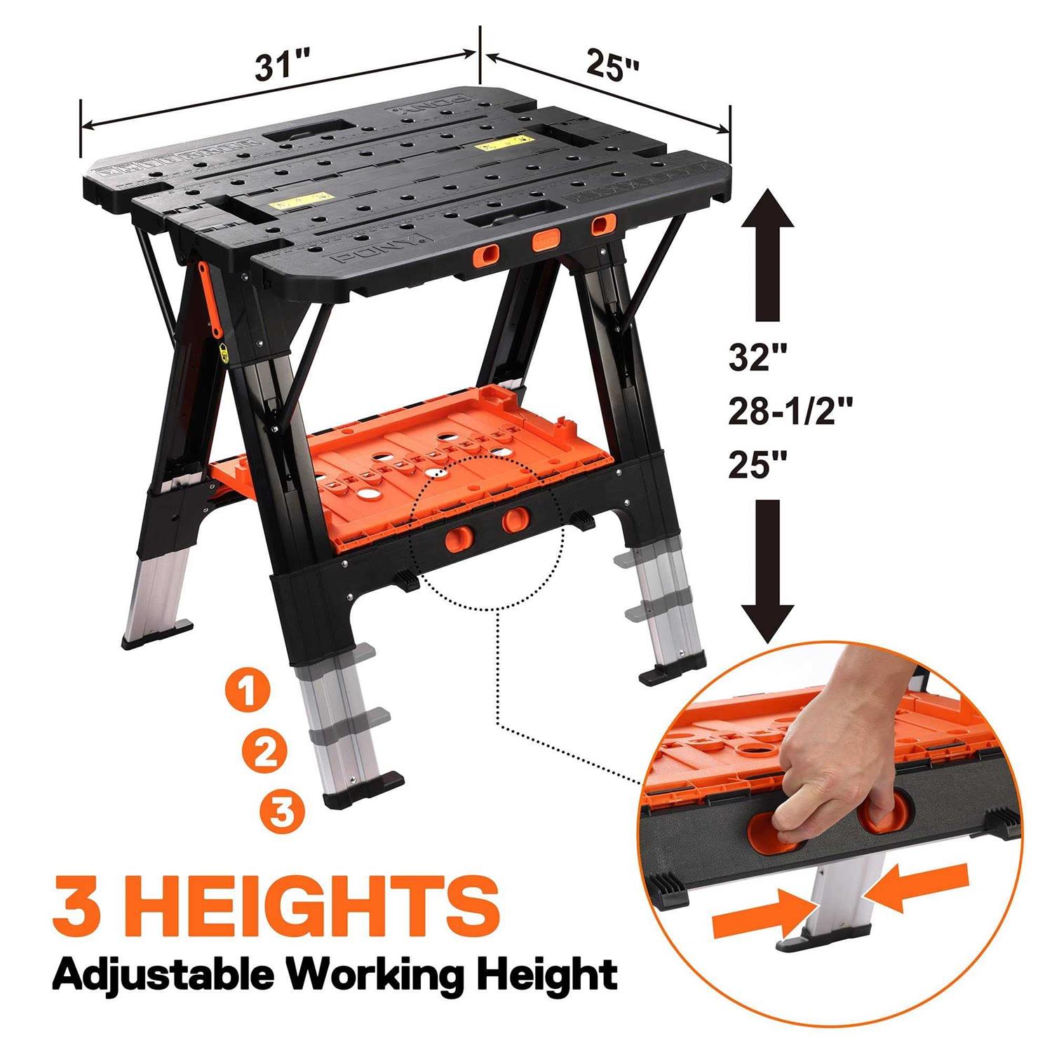 Pony Portable Folding Work Table 2-in-1 as Sawhorse & Workbench