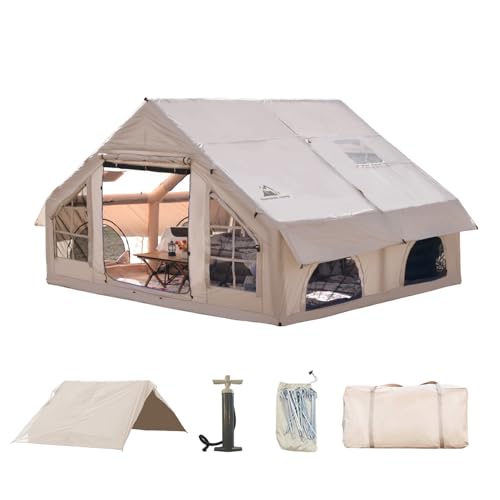Inflatable Camping Tent with Pump,4-6 Person Waterproof Blow Up Air Tent for Camping Hiking,Easy to Set Up 4-Season Inflatable House Tent with Oversized Canopy.