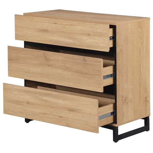 WAMPAT Modern Buffet Sideboards, Sideboard Buffet Cabinet with 3 Drawers and Metal Base, Coffee Bar Storage Cabinet for Kitchen, Buffet Cabinet for Living Room,Brown