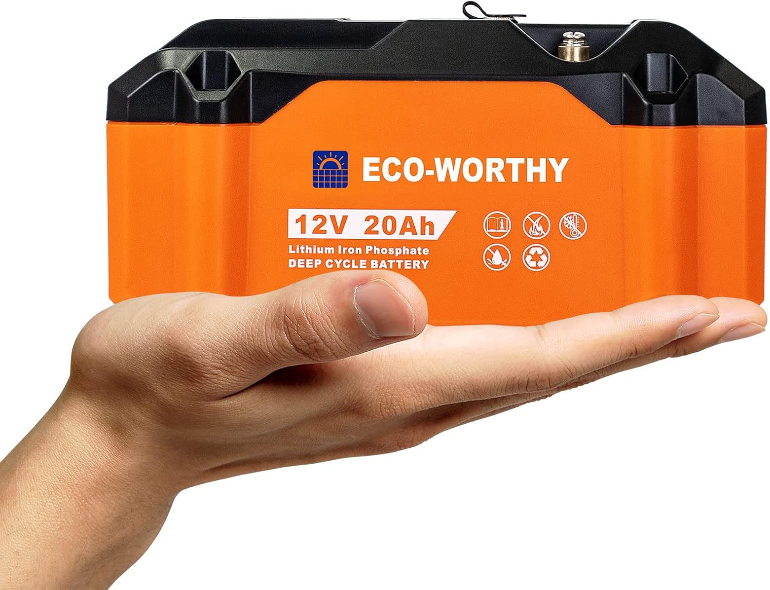 ECO-WORTHY Portable 12V Lithium Battery, 20Ah LiFePO4 Deep Cycle Rechargeable Battery, Built-in BMS, 4000+ Cycles,Perfect for Outdoor Camping Fishing RV Marine Trolling Motor Fishfinder Hamradio