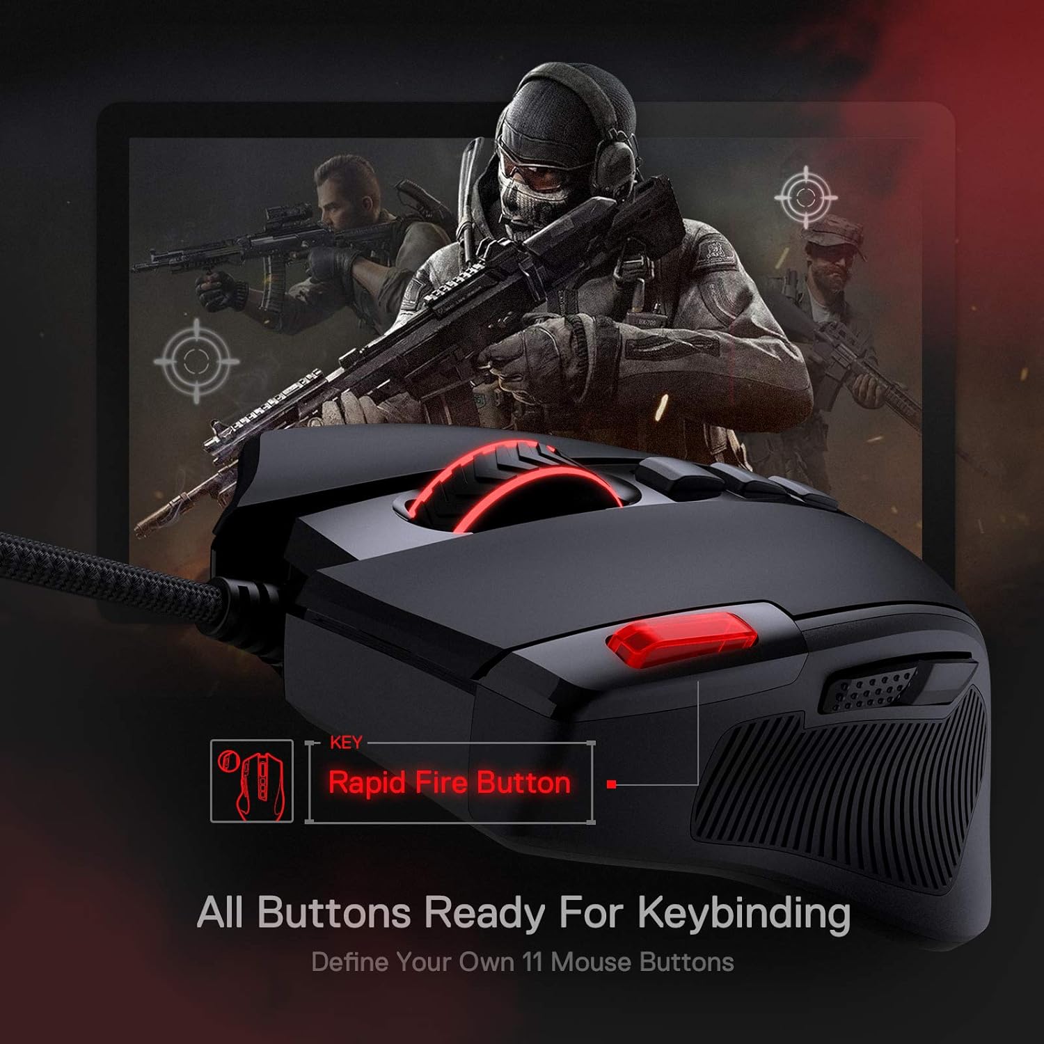 Redragon M612 Predator RGB Gaming Mouse, 8000 DPI Wired Optical Gamer Mouse with 11 Programmable Buttons & 5 Backlit Modes, Software Supports DIY Keybinds Rapid Fire Button Pack of 2