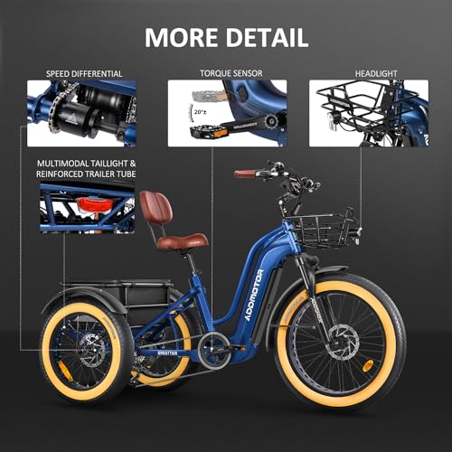 ADDMOTOR Electric Trike for Adults, 85Miles/160Miles Dual Battery System Electric Tricycle, 750W Rear Motor GREATTAN Etrike, 48V 20AH/40AH 3 Wheel Electric Bike for Senior, Differential, Parking Brake
