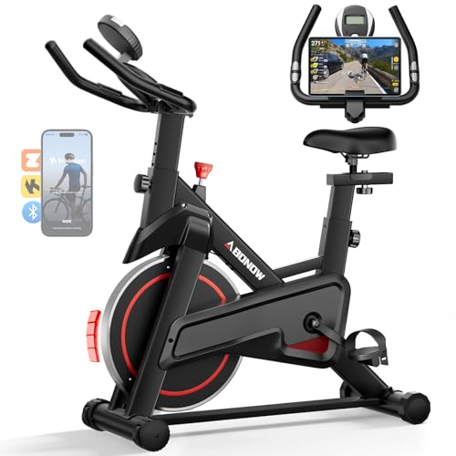 Exercise Bike, Low Noise Stationary Bikes for Home, Adjustable Brake Pad Indoor Cycling Bike, 300lbs Capacity Compact Workout Bike with Tablet Mount & Comfortable Padded Seat