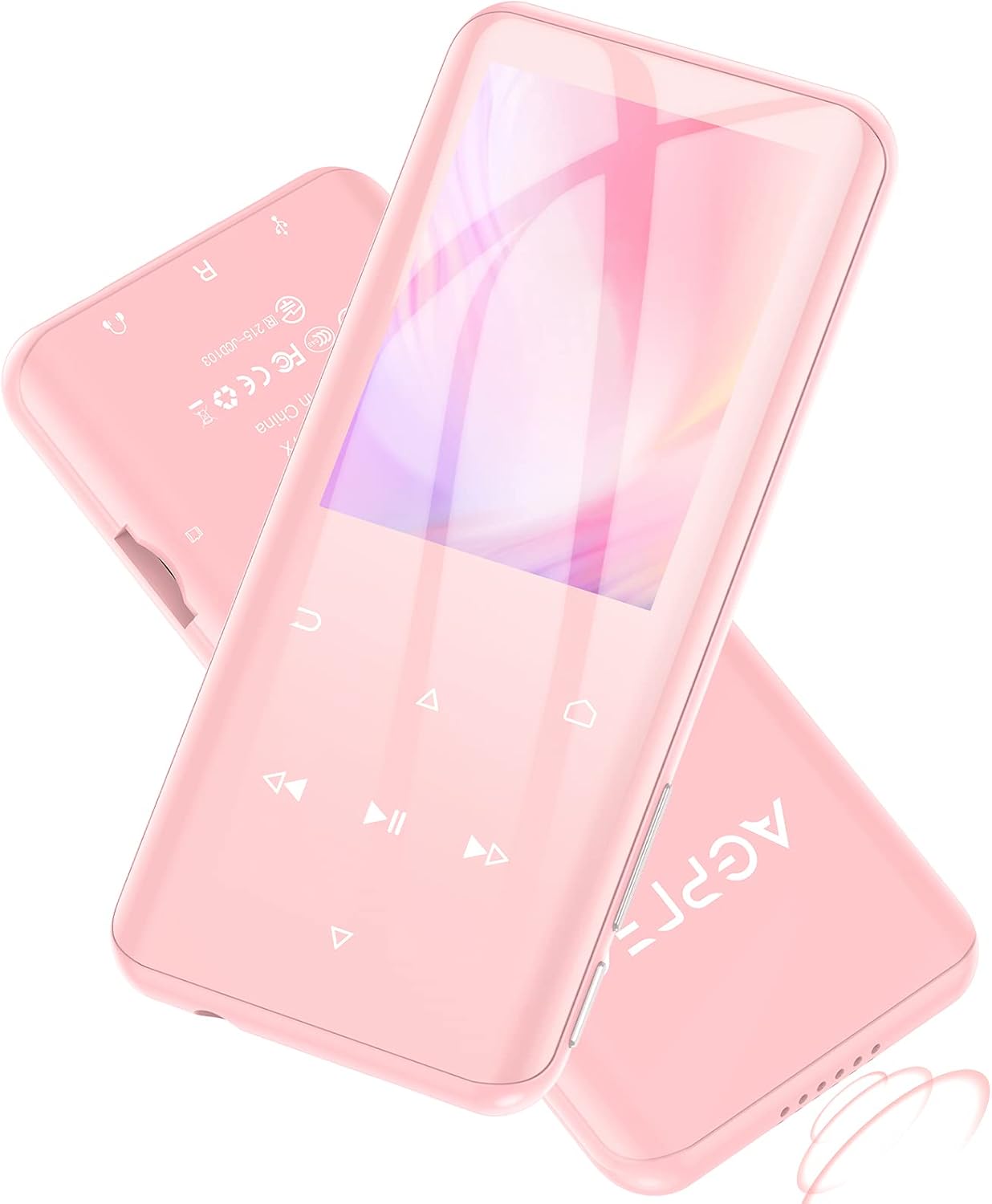 32GB MP3 Player with Bluetooth 5.0, AGPTEK A17X 2.4" Curved Screen Music Player with Speaker Lossless Sound with FM Radio, Voice Recorder, Supports up to 128GB Pink Pack of 2
