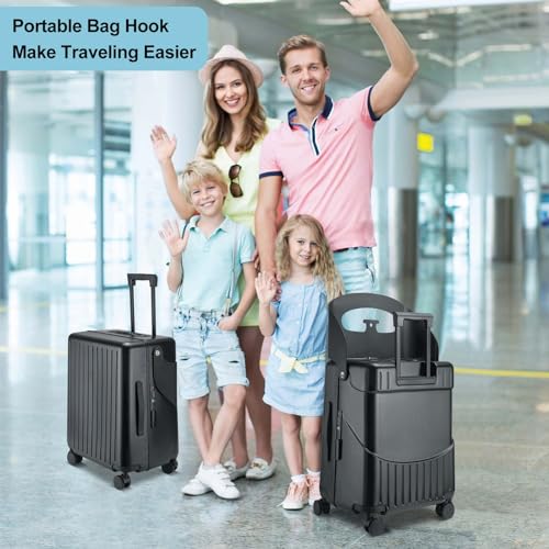 22 Inch Carry on Luggage with Seat for Kids Expandable Ride on Suitcase with Spinner Wheels and Locks for Travel (Black)