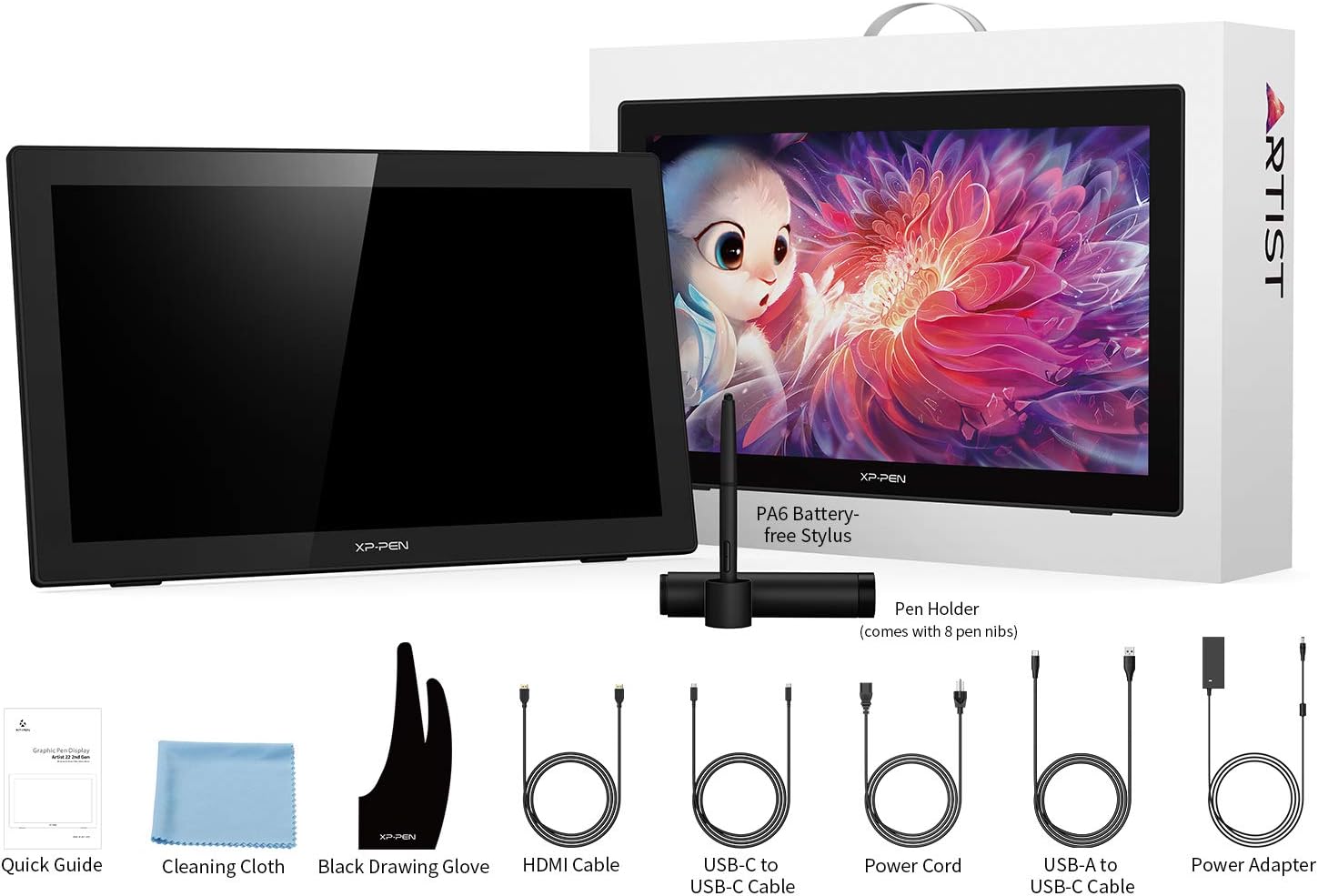 XP-PEN Drawing Tablet with Screen 21.5" Drawing Monitor Digital Graphics Tablet with Tilt Function and Red Dial (8192 Levels Pen Pressure, 122% sRGB) Artist 22 2nd