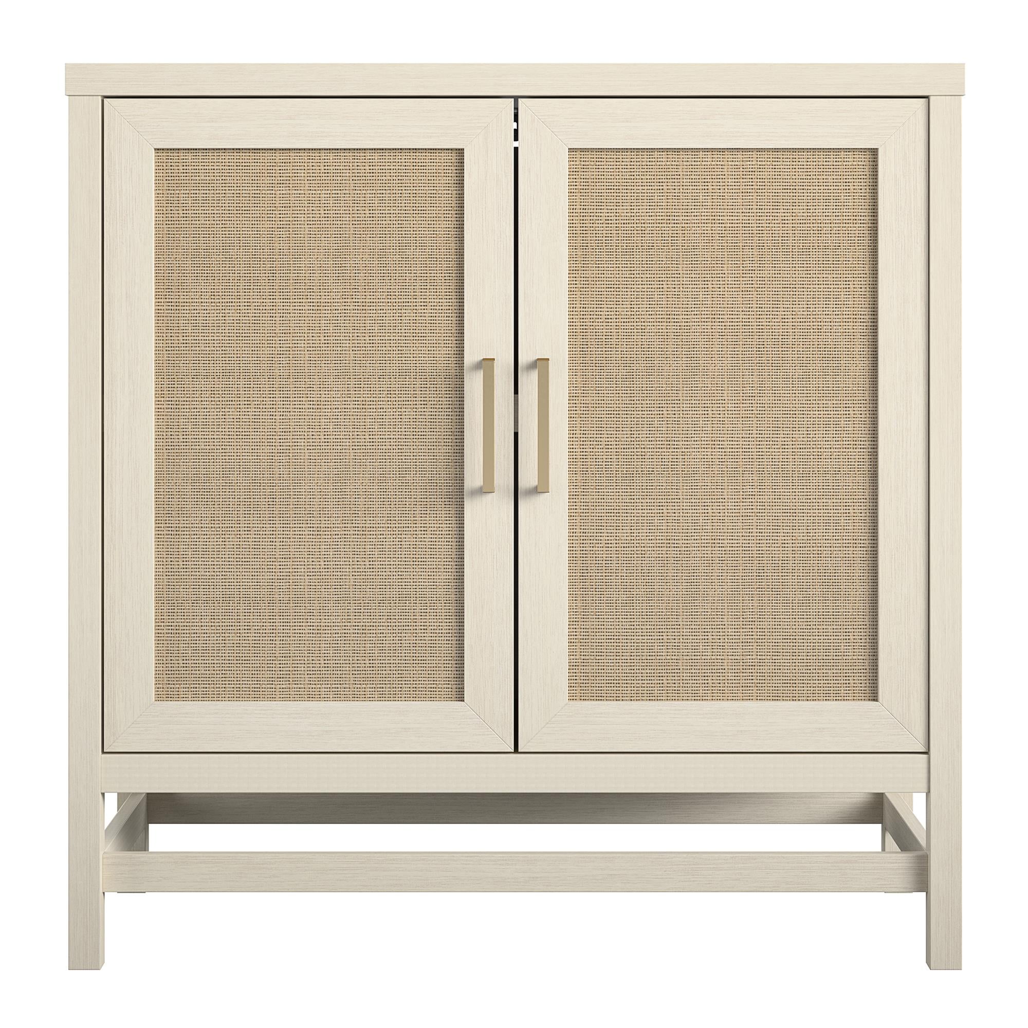 Ameriwood Home Lennon 2 Door Storage Cabinet, Ivory Oak and Faux Rattan