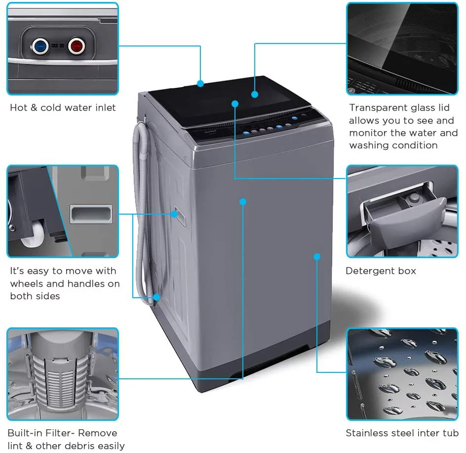 Comfee 1.6 Cu.ft Portable Washing Machine, 11lbs Capacity Fully Automatic Compact Washer with Wheels, 6 Wash Programs Laundry Washer with Drain Pump, Ideal for Apartments, RV, Camping, Magnetic Gray