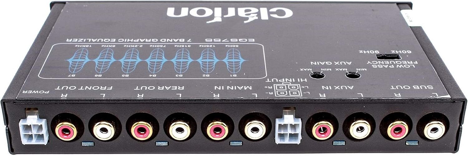 Clarion EQS755 7-Band Car Audio Graphic Equalizer with Front 3.5mm Auxiliary Input, Rear RCA Auxiliary Input and High Level Speaker Inputs
