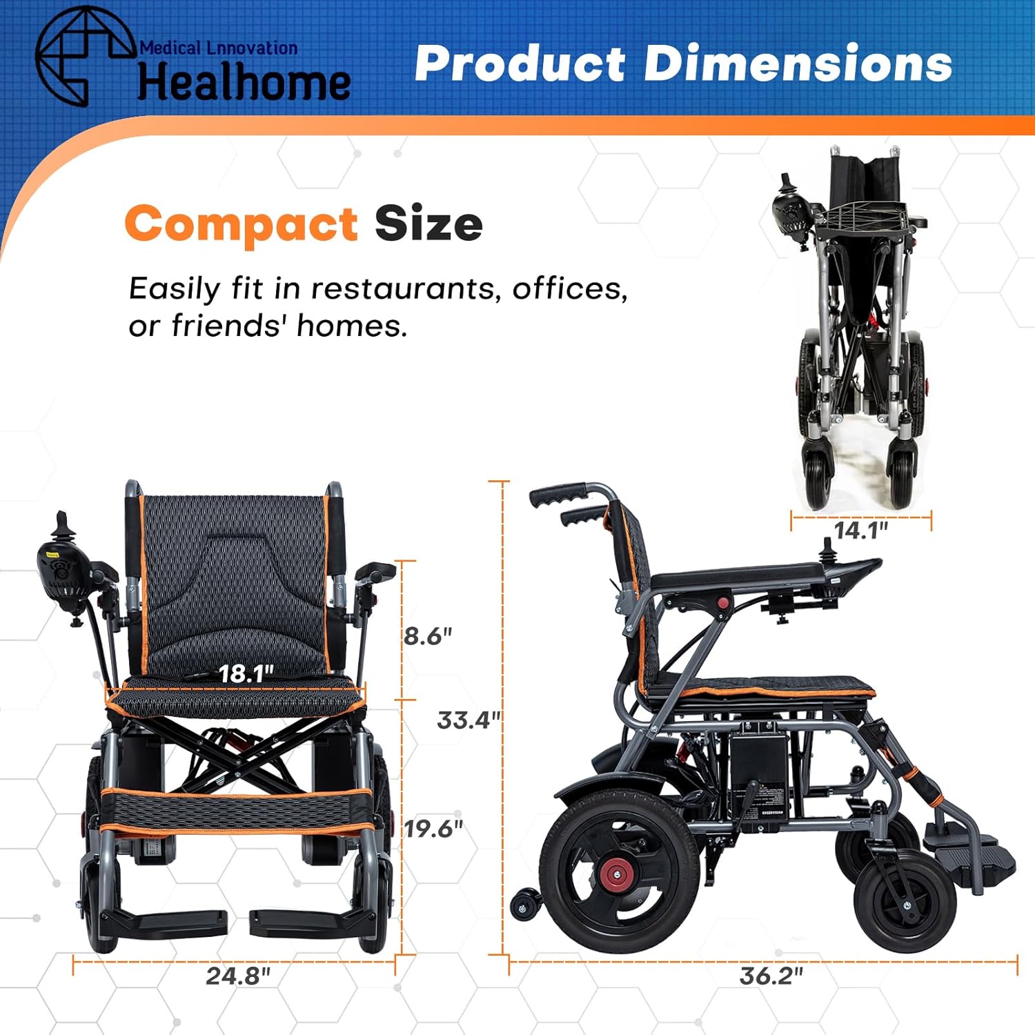Lightweight Foldable Electric Wheelchairs for Adults, Portable Motorized Wheelchair for Senior, Up to 9 Miles Range, Easy to Use, Ships from USA, Black 66 pounds