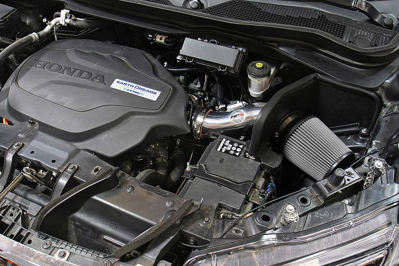 HPS Polish Shortram Air Intake Kit + Heat Shield Cool Ram Compatible for 2017-2024 Honda Ridgeline 2016-2024 Pilot 2019-2024 Passport 3.5L V6, 827-621P