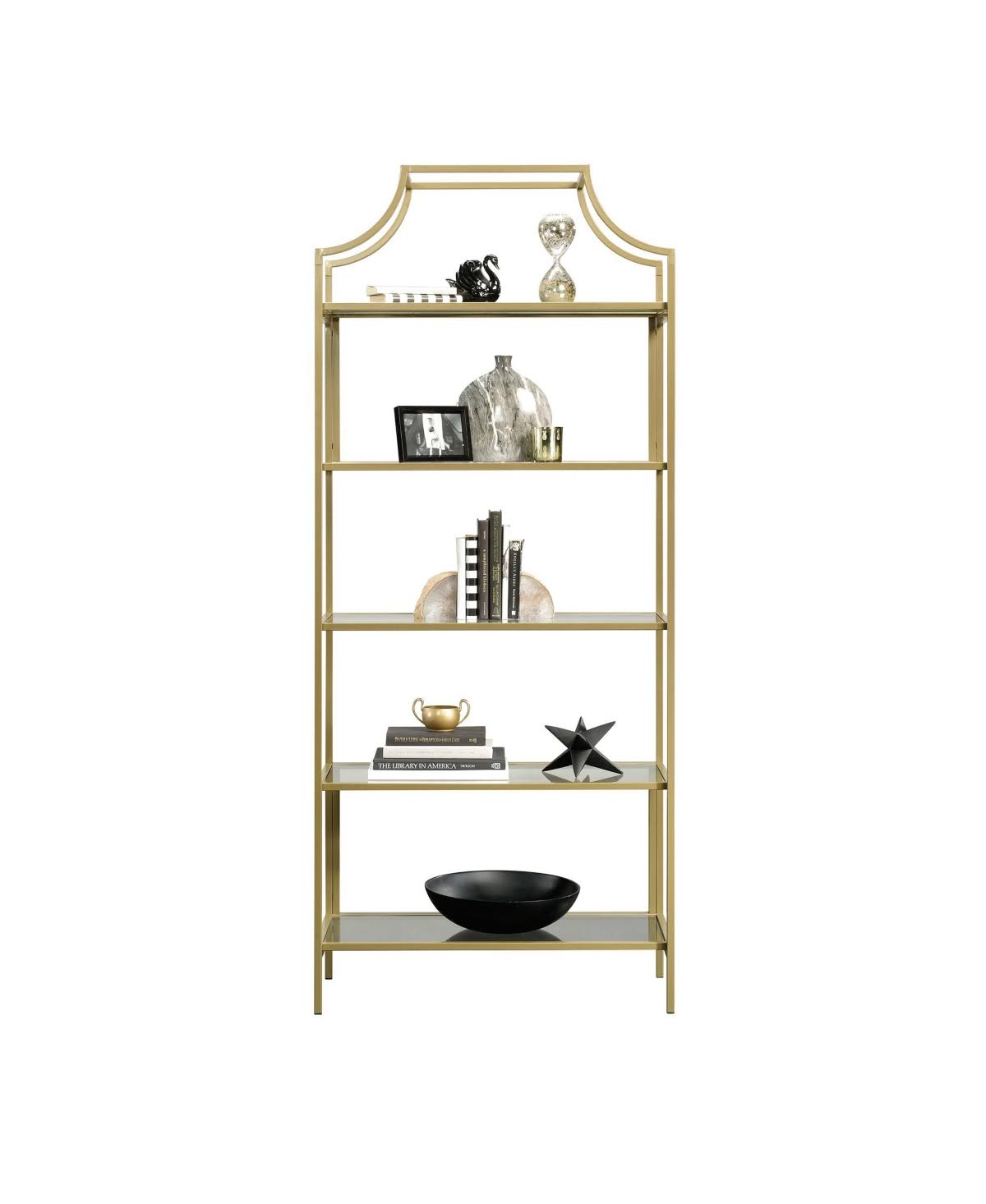 Sauder International Lux 5 Shelf Bookcase, Satin Gold