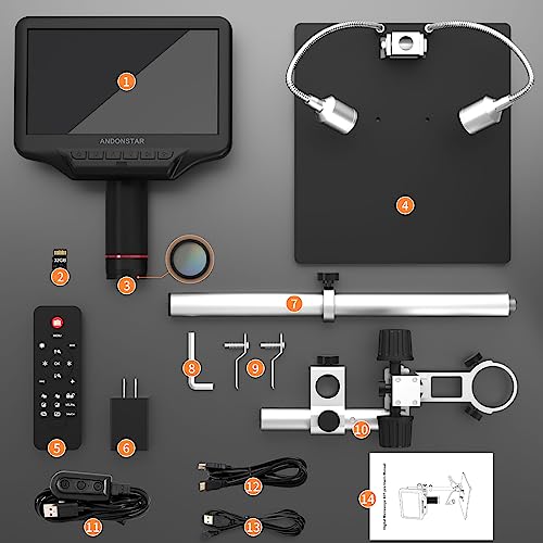 Andonstar AD407 3D HDMI Soldering Digital Microscope with Pro Metal Stand 4MP UHD and 7 inch Adjustable LCD Screen USB Video Microscopes for Phone Repairing SMT SMD DIY