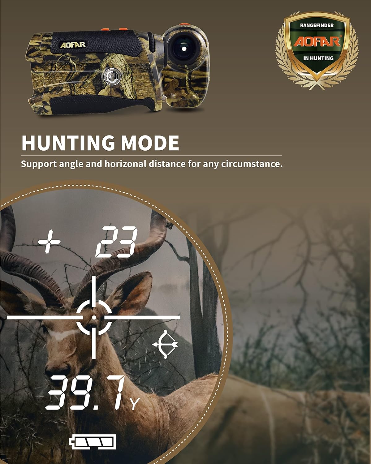 AOFAR HX-1200T Range Finder for Hunting Archery, 1200 Yards with Angle and Horizontal Distance, Shooting Wild Waterproof Coma Rangefinder, 6X 25mm, Range and Bow Mode, Free Battery Gift Package